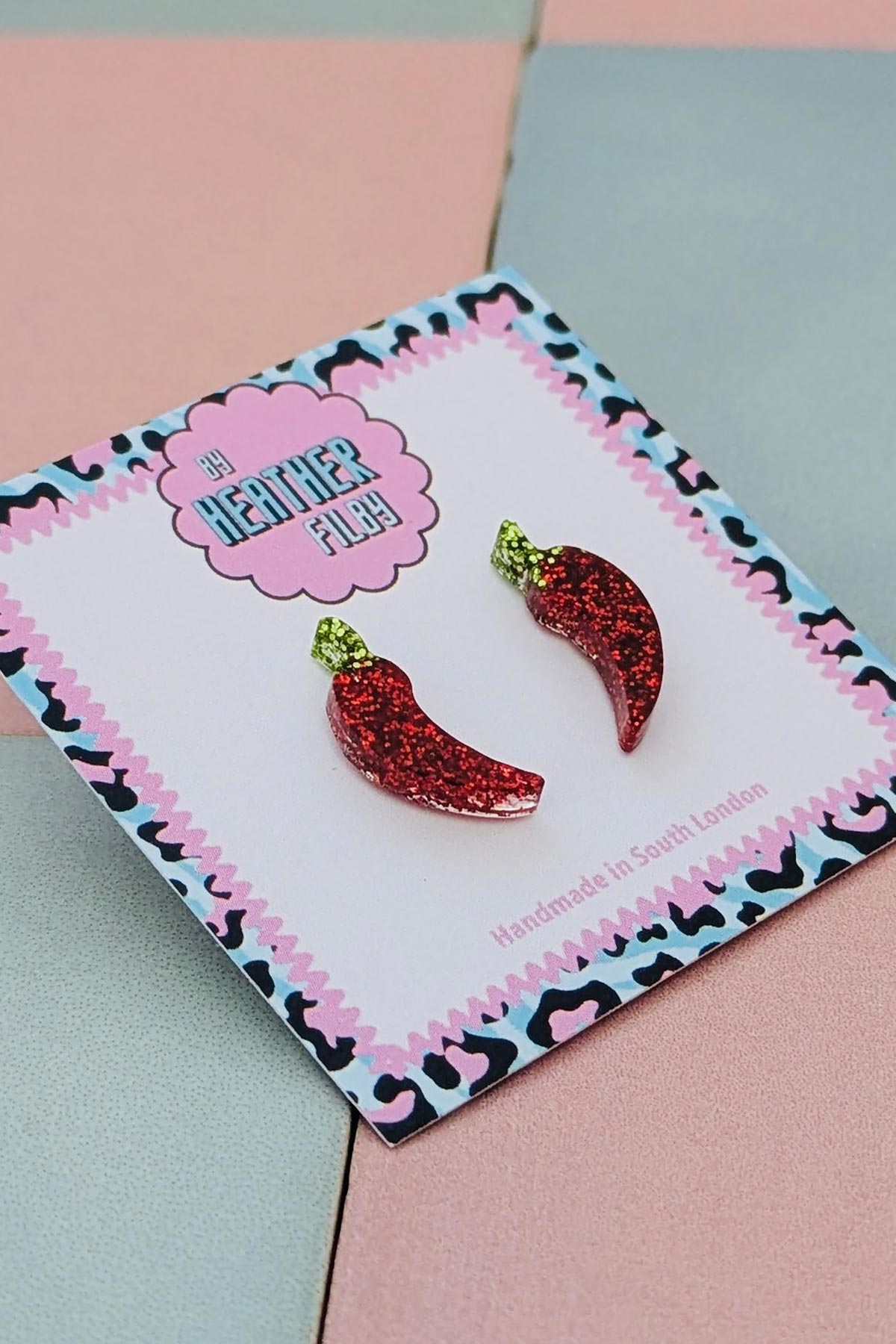 By Heather Filby Red Chilli Pepper Glitter Stud Earrings