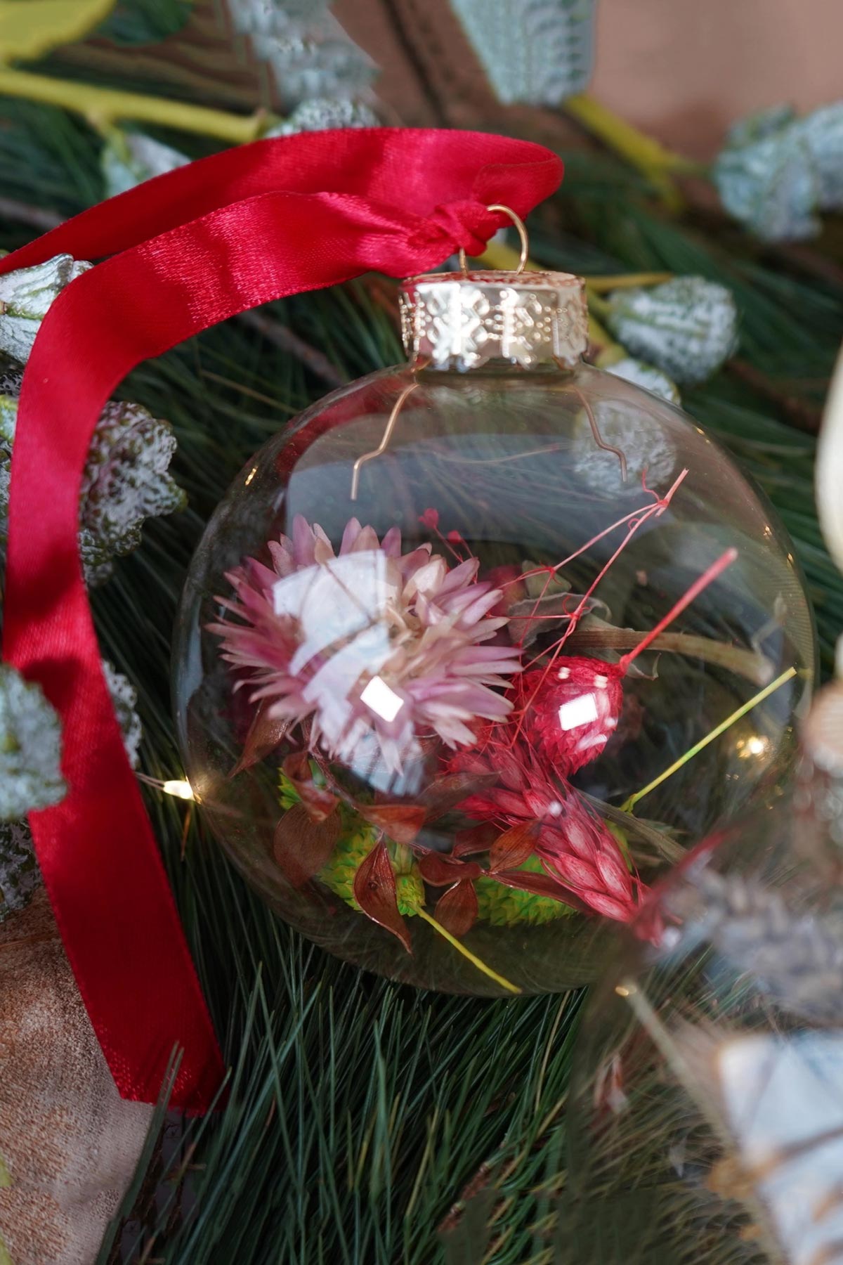 Wildflowers By Floriette Red Christmas Ornament With Dried Flowers