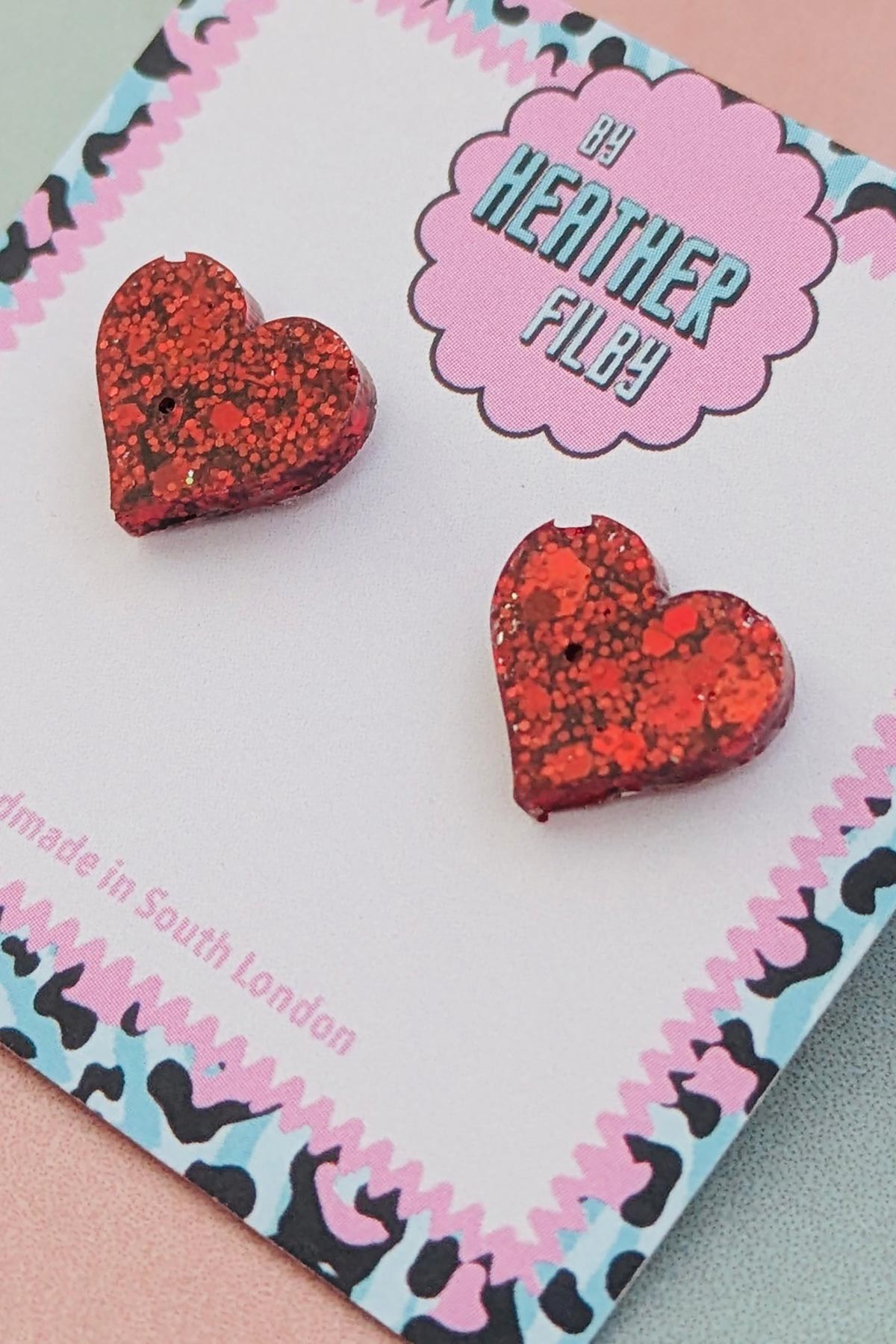 By Heather Filby Red Heart Glitter Stud Earrings