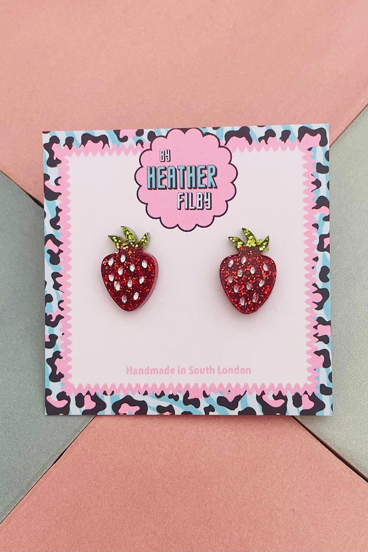 By Heather Filby Red Strawberry Glitter Stud Earrings