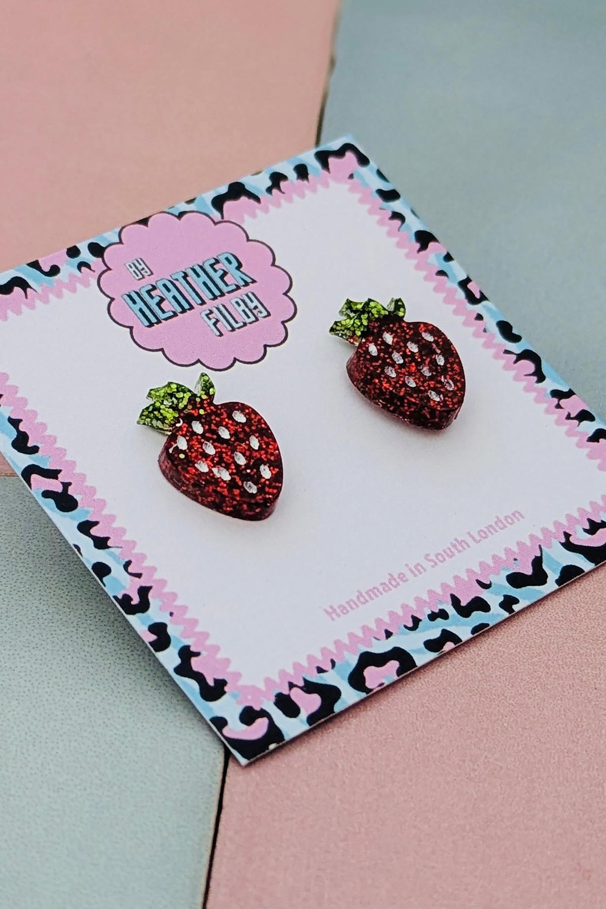 By Heather Filby Red Strawberry Glitter Stud Earrings