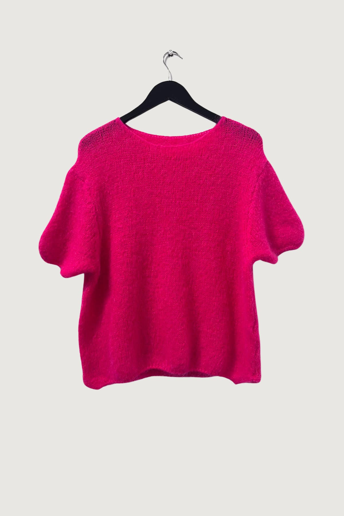 Mia Strada London Short Sleeve Woolly Top In Fuchsia