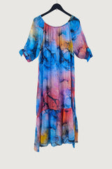 Mia Strada London Silk Bardot Maxi Dress In Blue