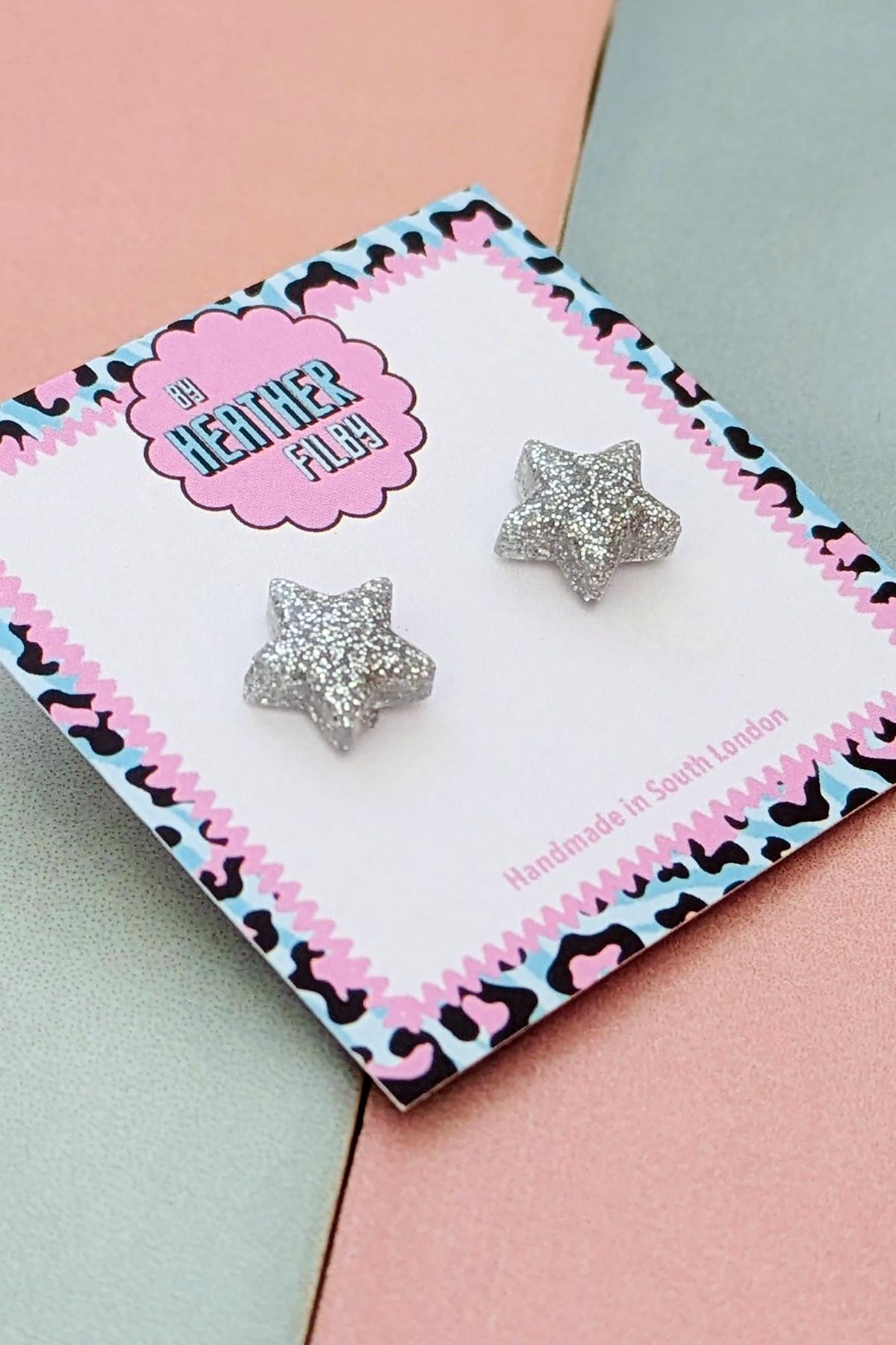 By Heather Filby Silver Star Glitter Stud Earrings