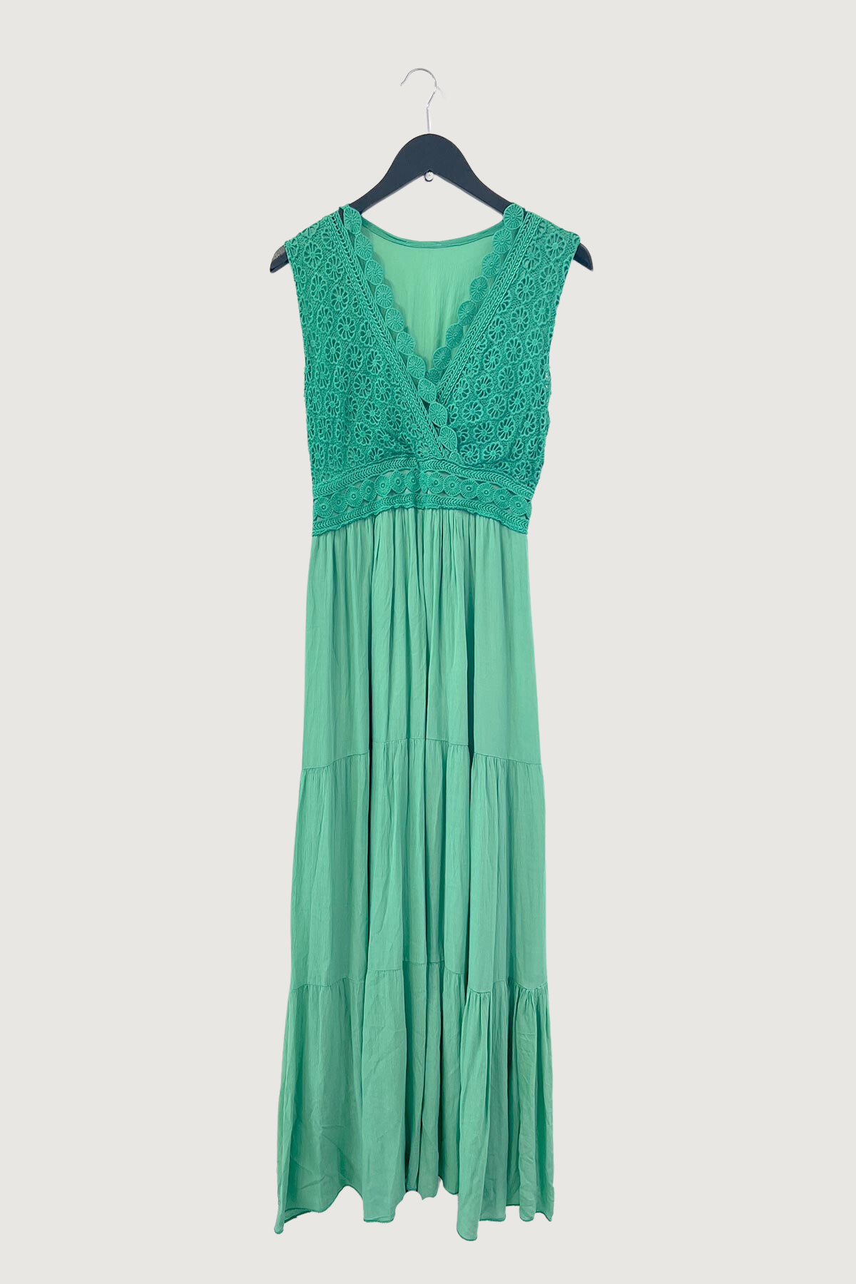 Mia Strada Sleeveless Lace Front Maxi Dress in Green