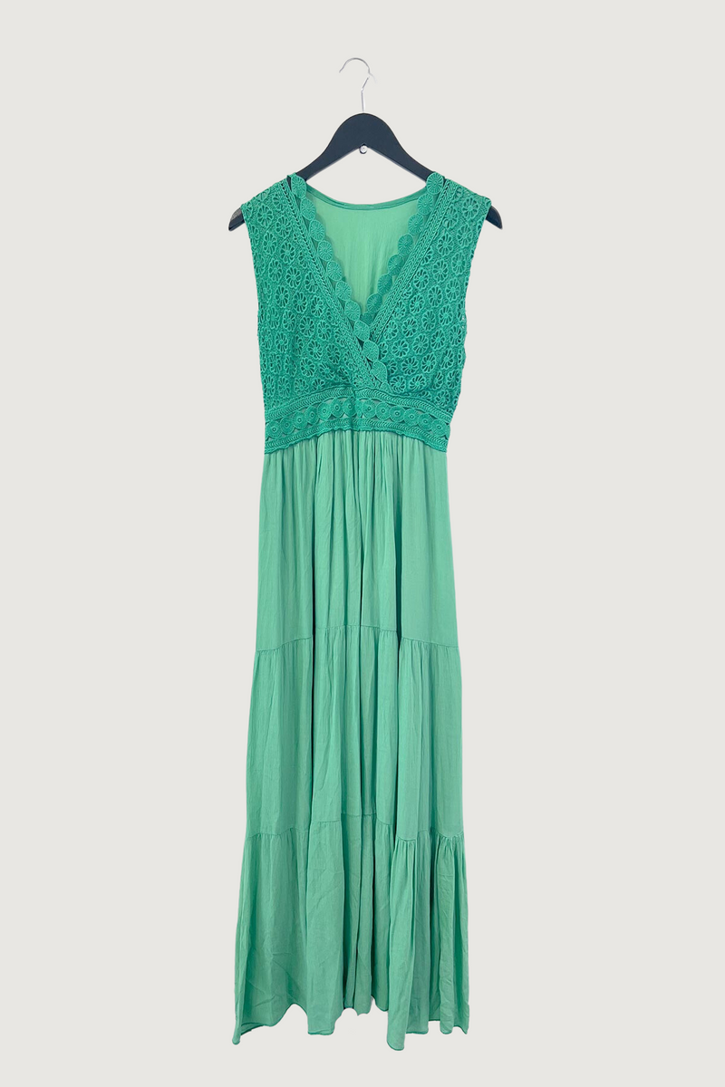 Mia Strada Sleeveless Lace Front Maxi Dress in Green