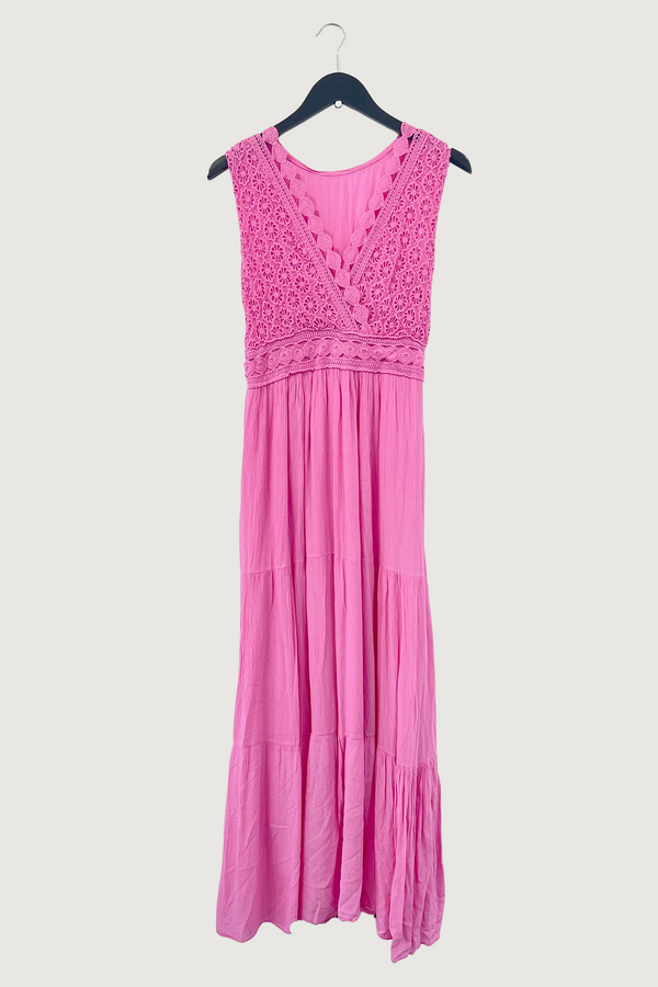 Mia Strada Sleeveless Lace Front Maxi Dress in Pink