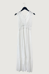 Mia Strada Sleeveless Lace Front Maxi Dress in White