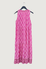Mia Strada Sleeveless Leaf Print Maxi Dress in Hot Pink