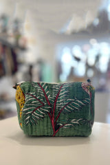 Conscious Yoga Collective Small Velvet Make Up Bag In Jungle Green