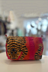 Conscious Yoga Collective Small Velvet Make Up Bag In Tibetan Tiger Pink