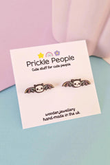 Prickle People Spooky Skeleton Bat Wooden Stud Earrings