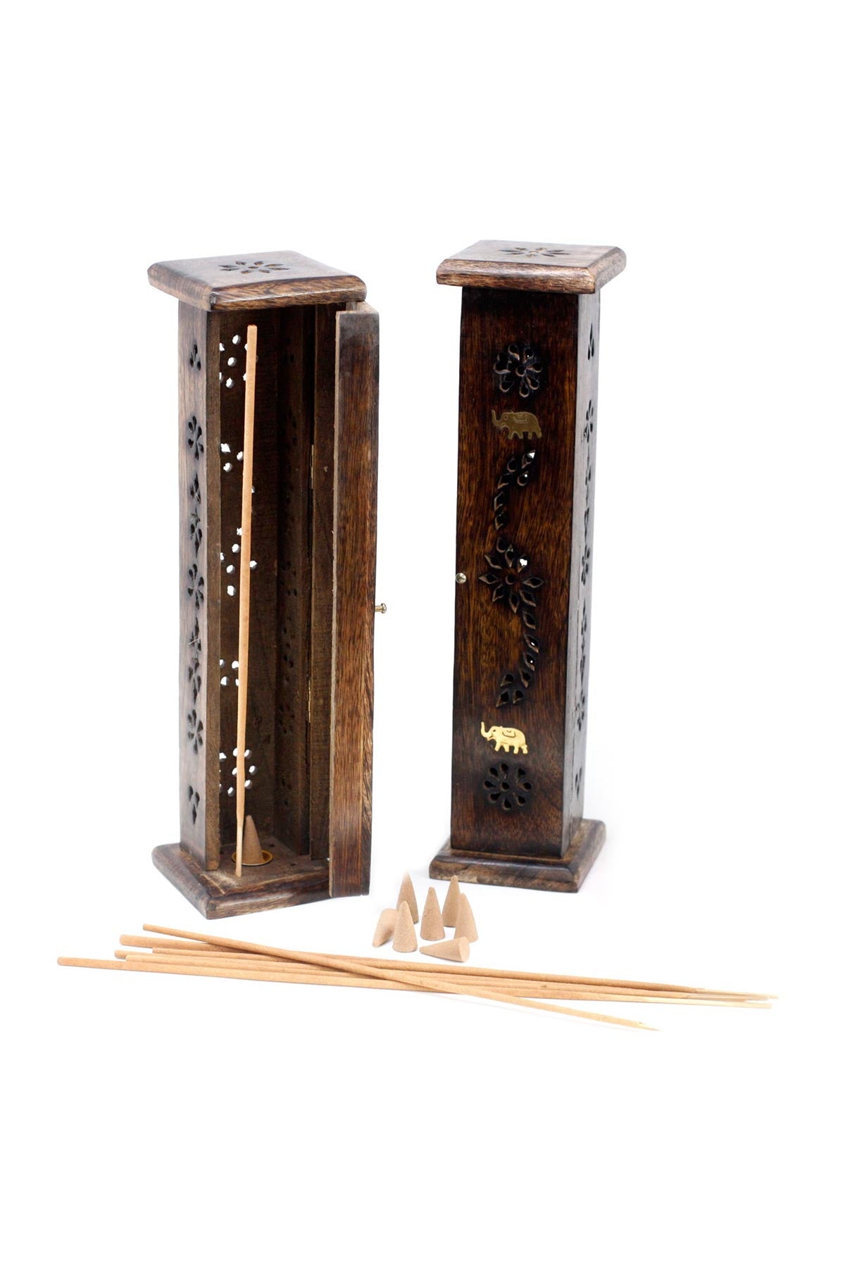 Ancient Wisdom Square Incense Tower Natural Mango Wood