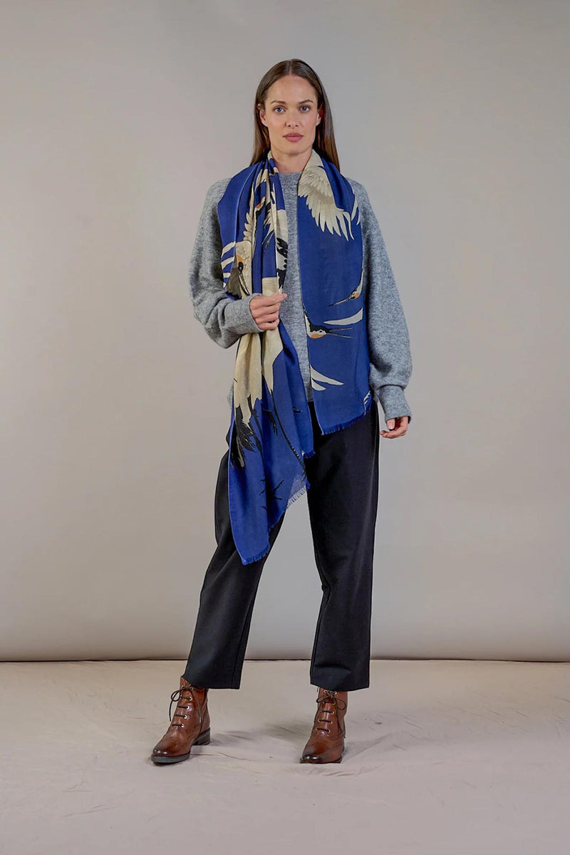 One Hundred Stars Stork Royal Blue Wool Scarf