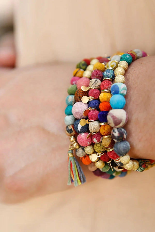 World Finds Tasseled Kantha Bead Bracelet