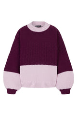 Cara & The Sky Taz Recycled Cotton Mix Two Tone Jumper In Burgundy