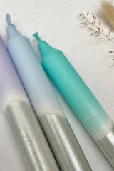 The Singing Rabbit Icy Hues + Silver Hand Dip Dyed Dinner Candles | Set of 3