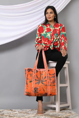 Conscious Yoga Collective The Ultimate Velvet Jungle Tote In Orange