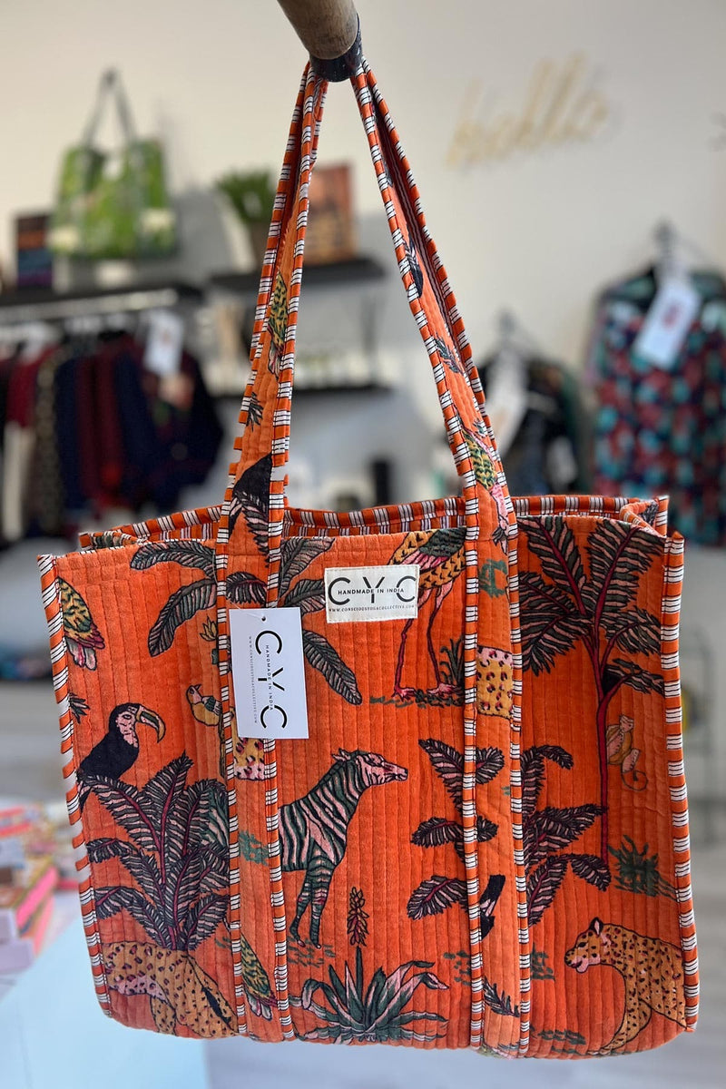 Conscious Yoga Collective The Ultimate Velvet Jungle Tote In Orange