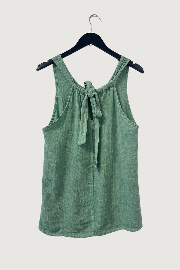 Mia Strada London Tie Back Cotton And Linen Vest In Green