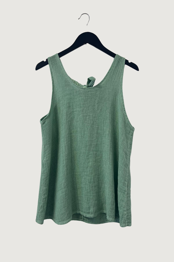 Mia Strada London Tie Back Cotton And Linen Vest In Green