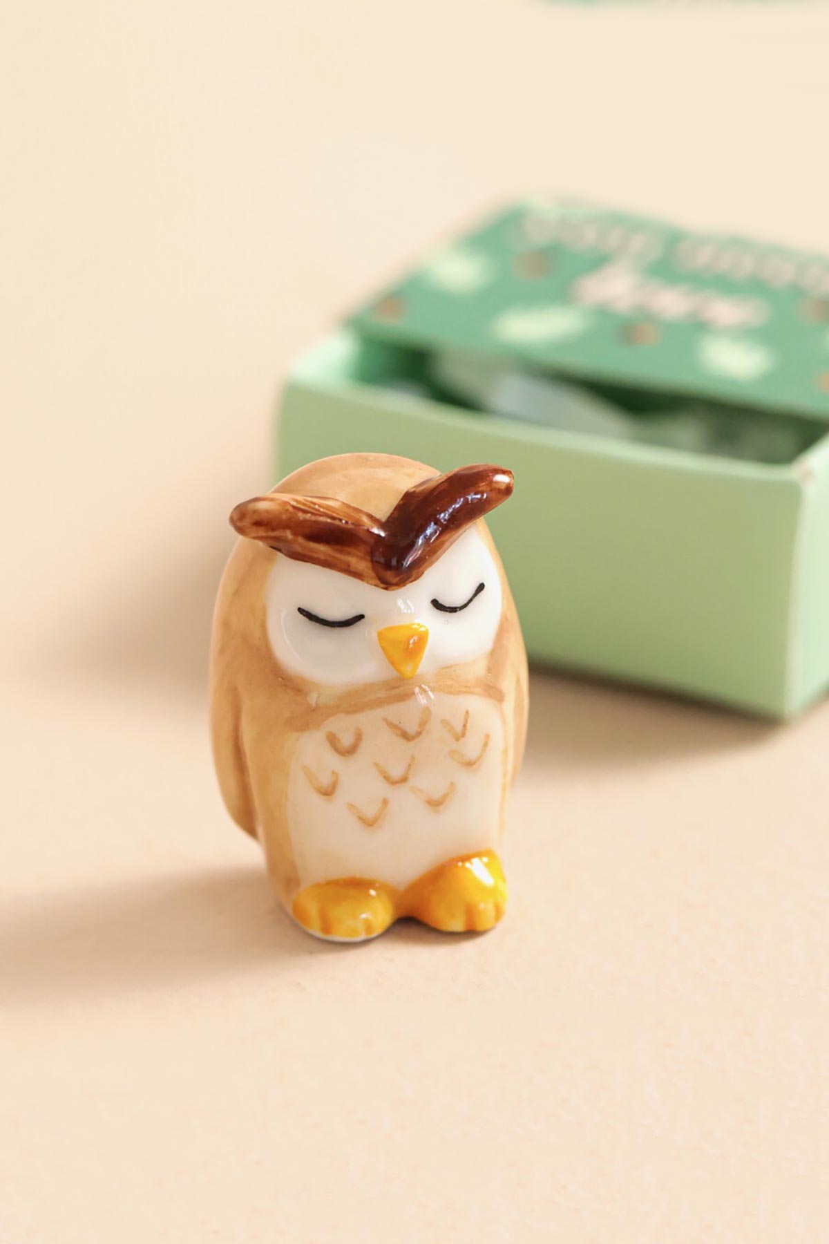 Lisa Angel Tiny Matchbox Ceramic Owl Token