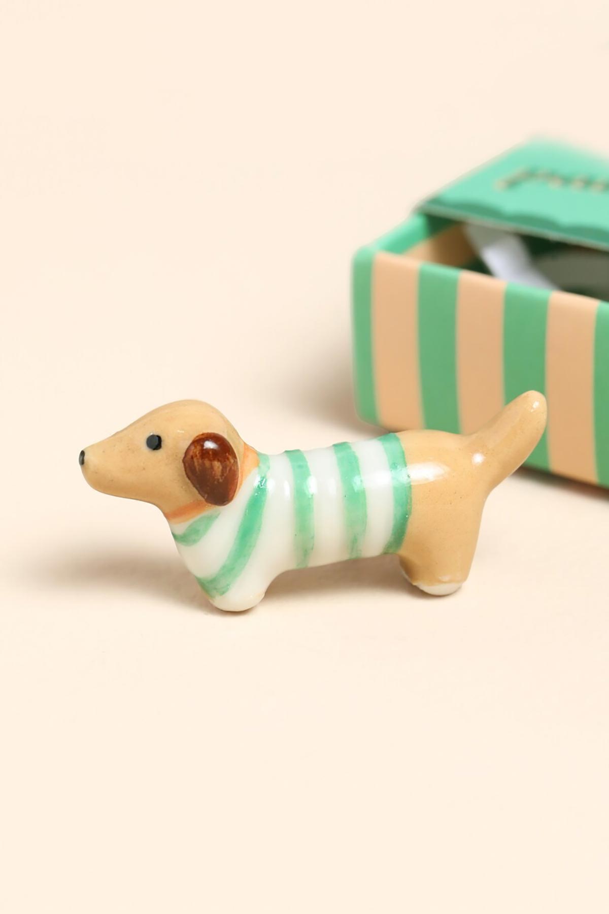 Lisa Angel Tiny Matchbox Ceramic Sausage Dog Token