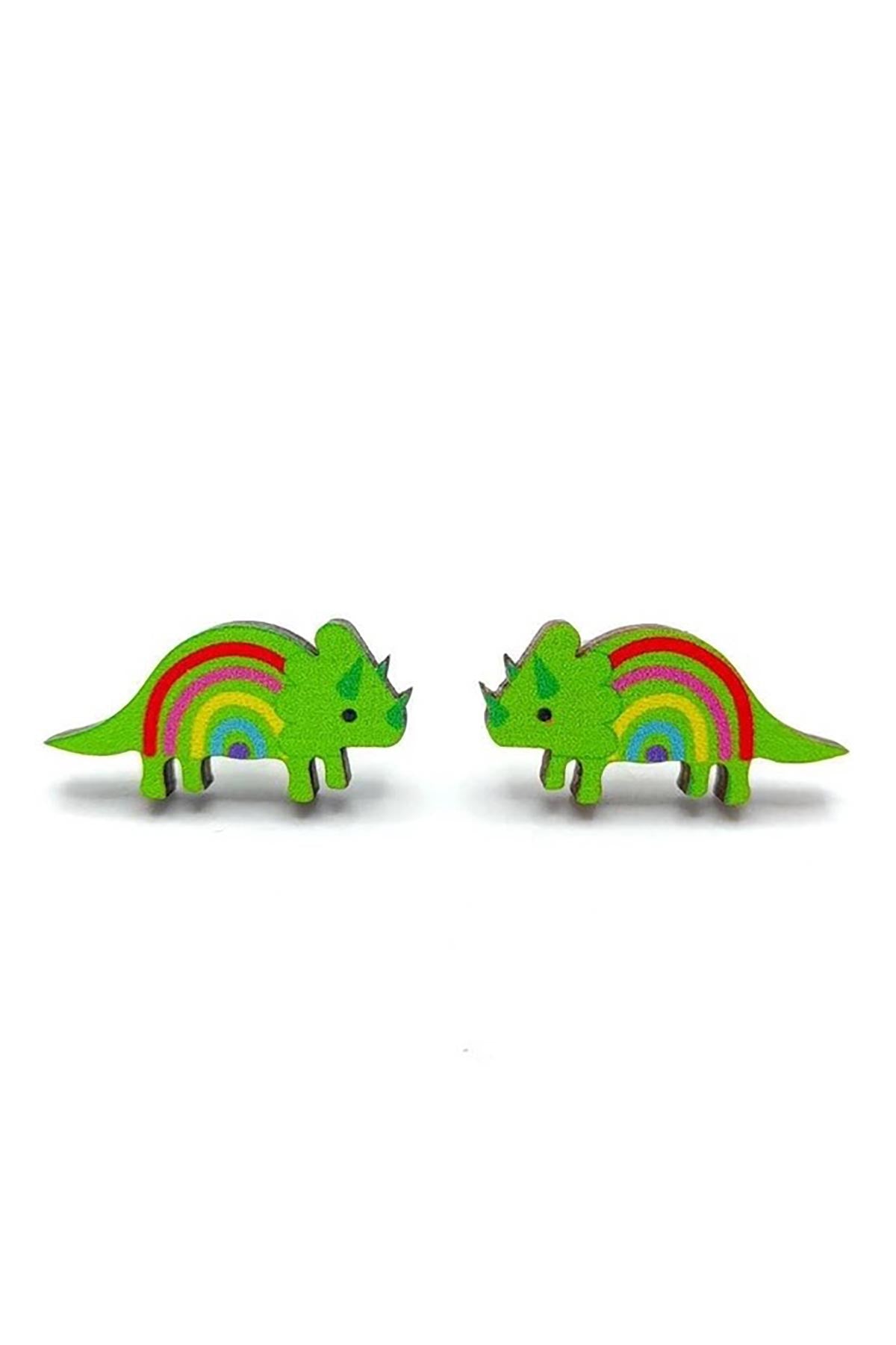 Prickle People Triceratops Wooden Stud Earrings