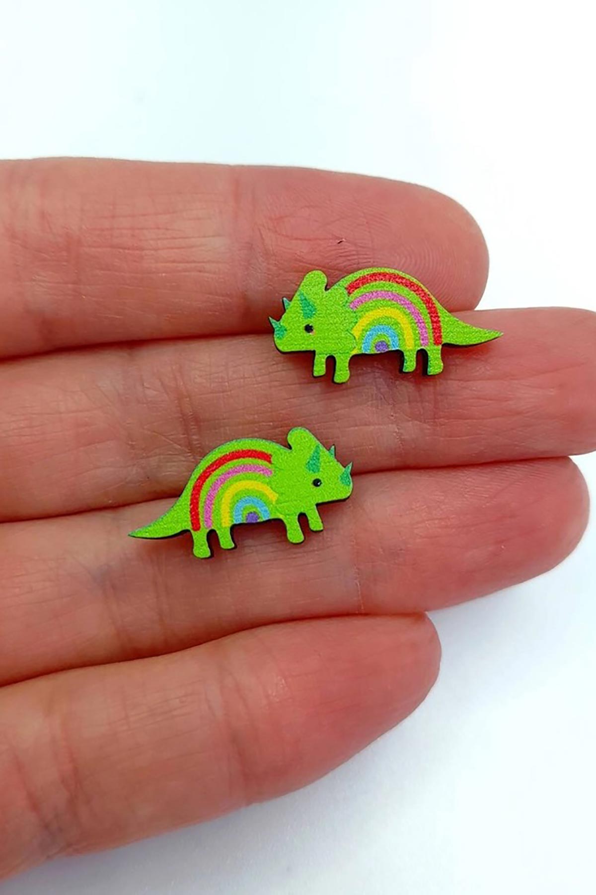 Prickle People Triceratops Wooden Stud Earrings