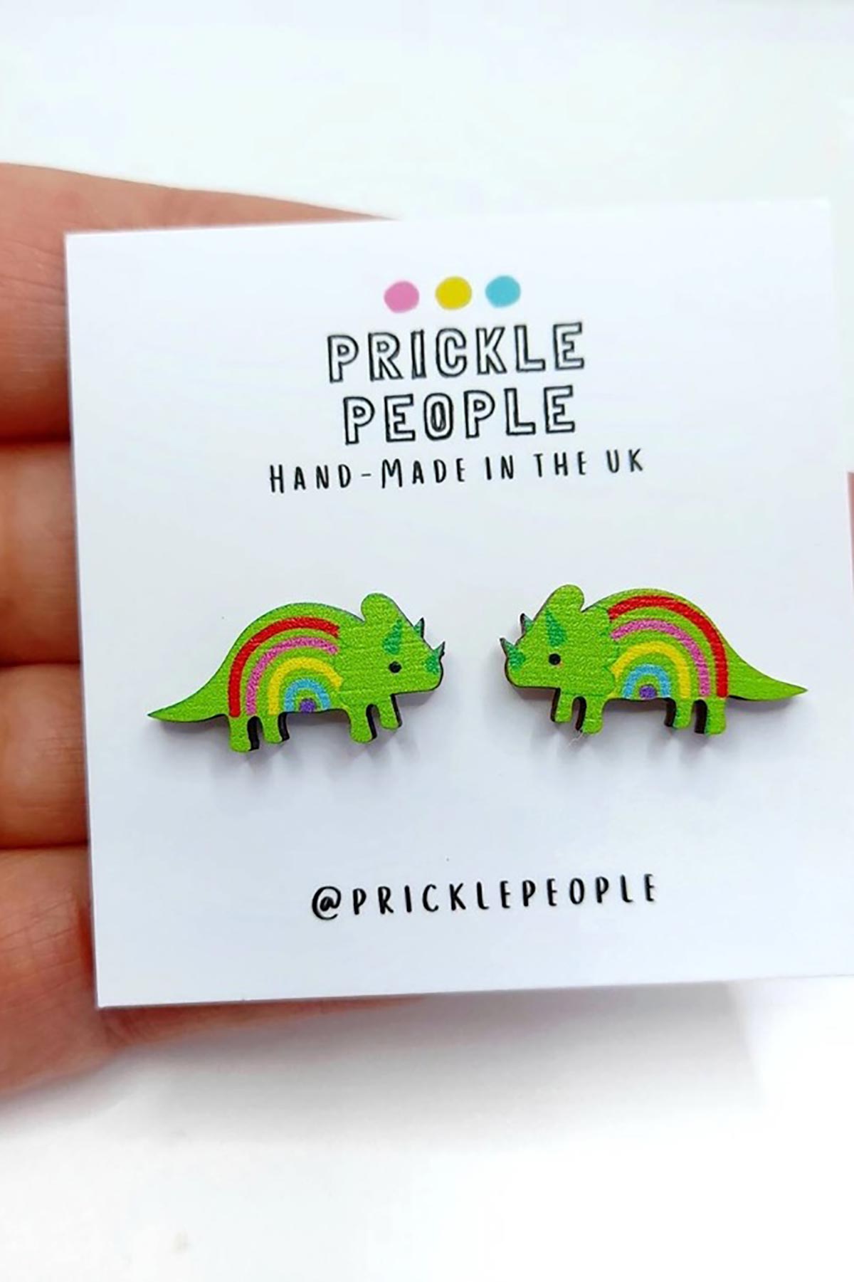 Prickle People Triceratops Wooden Stud Earrings