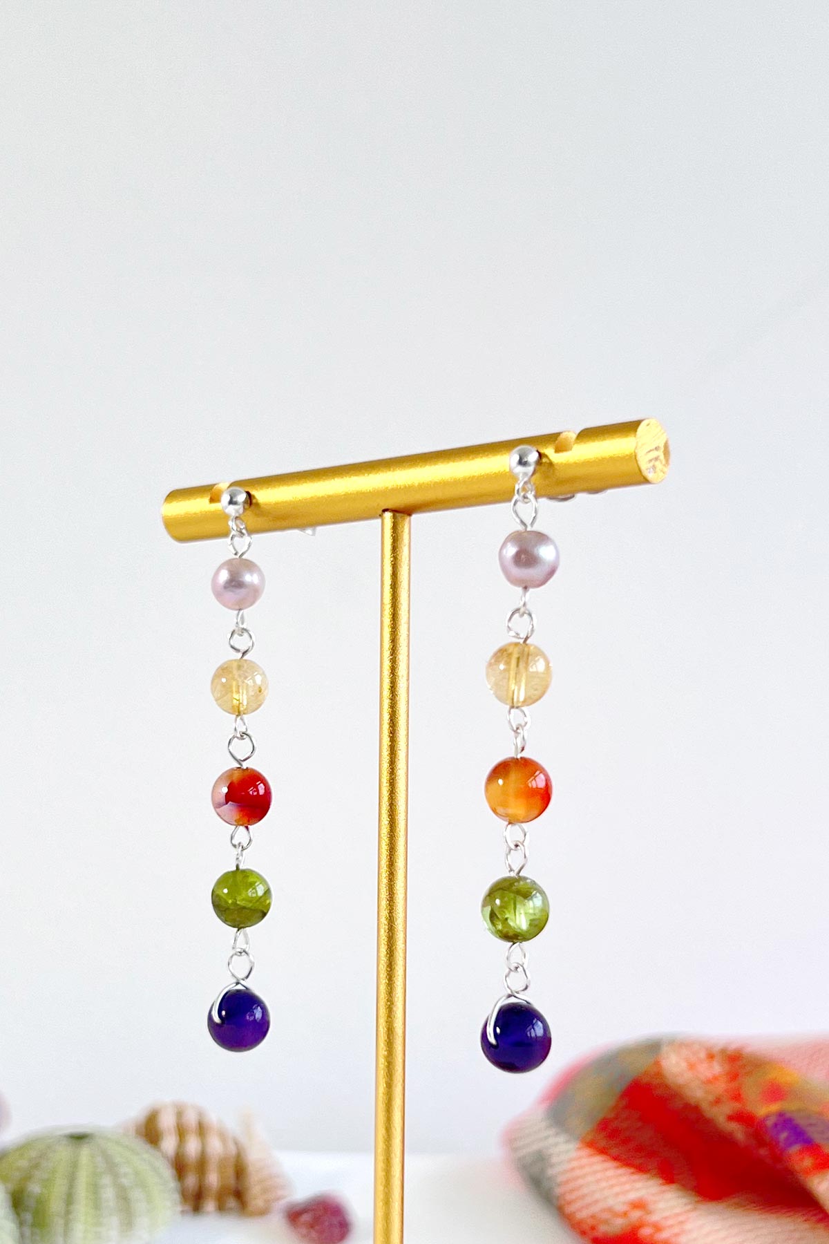 Twigs and Stones Juliane Multi Drop Gemstone Sterling Silver Stud Earrings