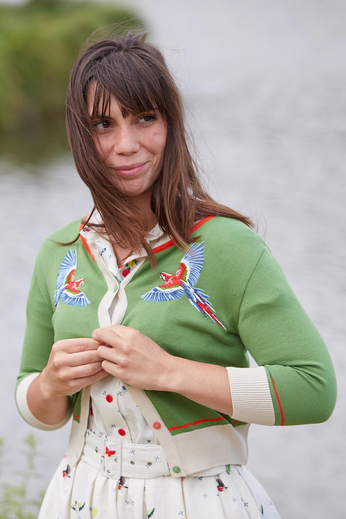 Vera Green Parrots Cardigan