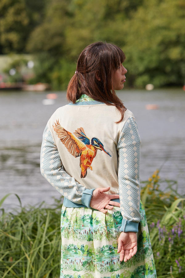 Palava Vera Ivory Embroidered Kingfisher Longsleeve Cardigan