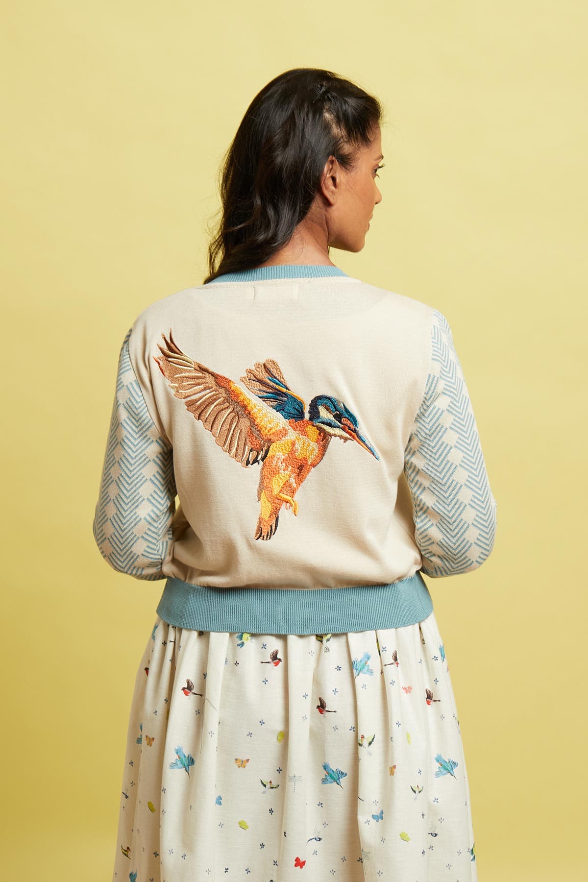 Palava Vera Ivory Embroidered Kingfisher Longsleeve Cardigan