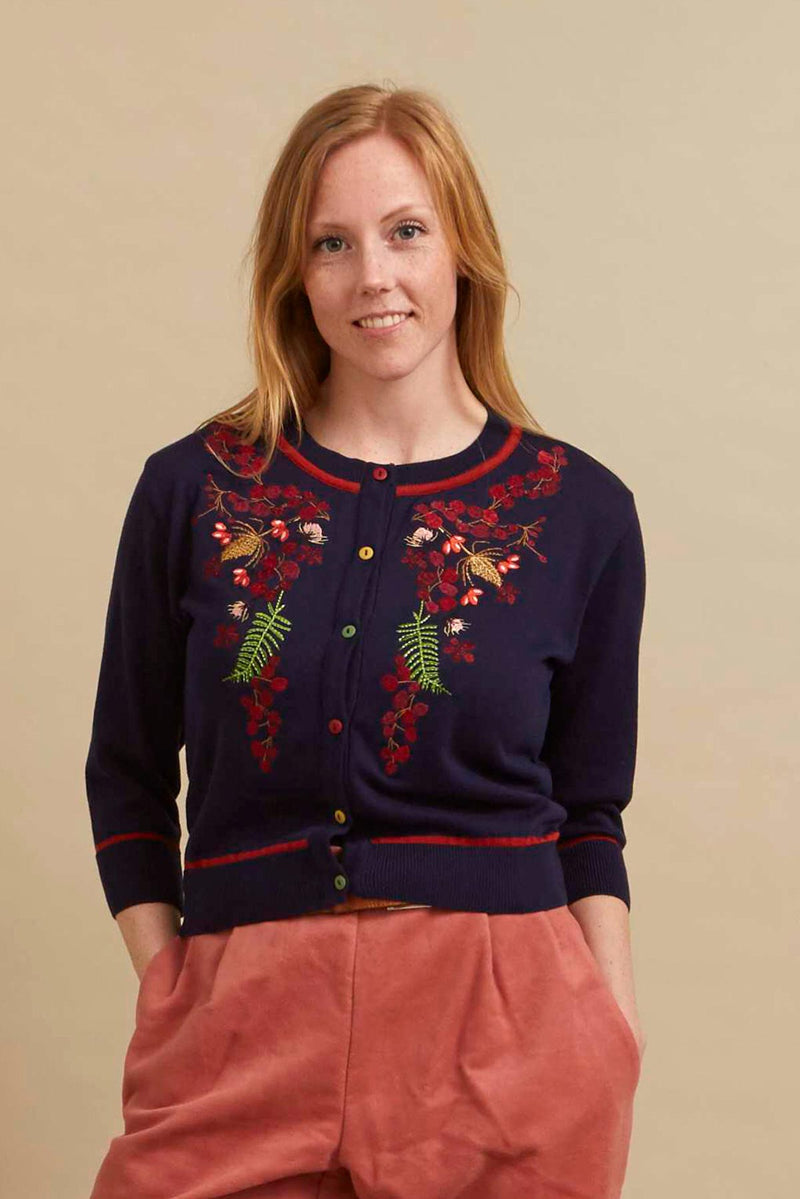 Palava Vera Navy Berries Embroidered Cardigan