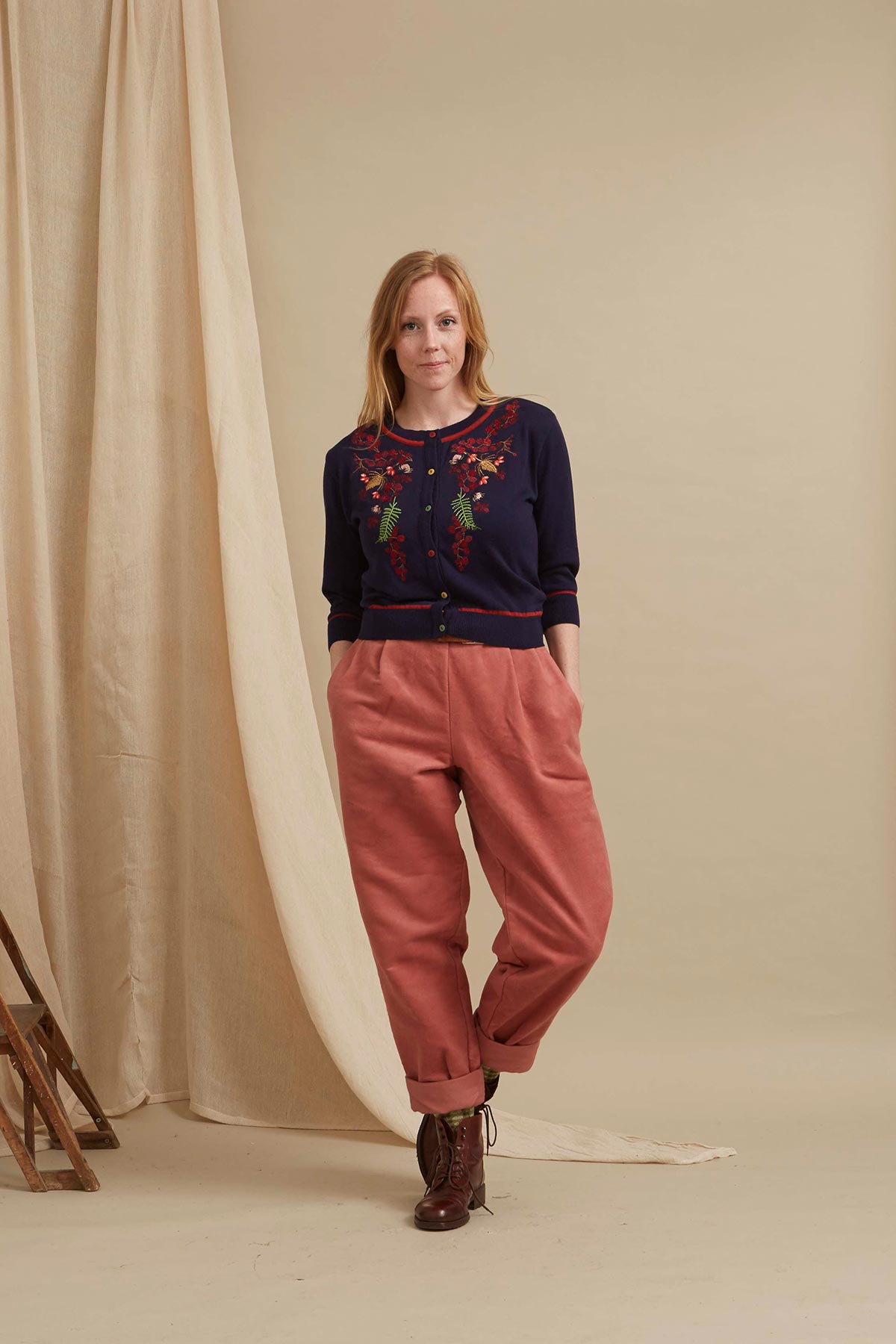 Palava Vera Navy Berries Embroidered Cardigan