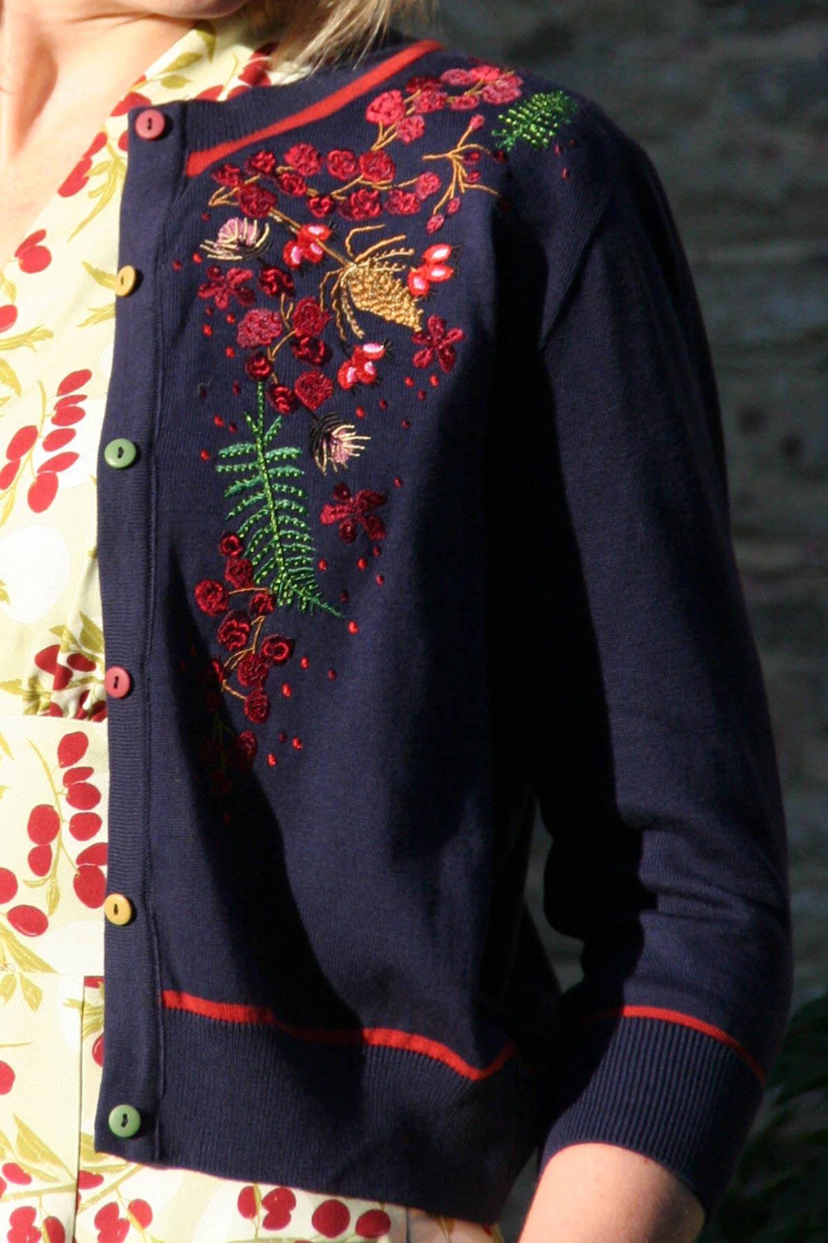 Palava Vera Navy Berries Embroidered Cardigan