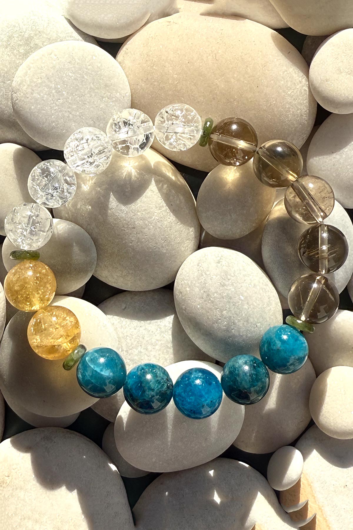 Wara Bracelet In Apatite, Smokey Quartz, Crystal Quartz & Citrine With Green Jade