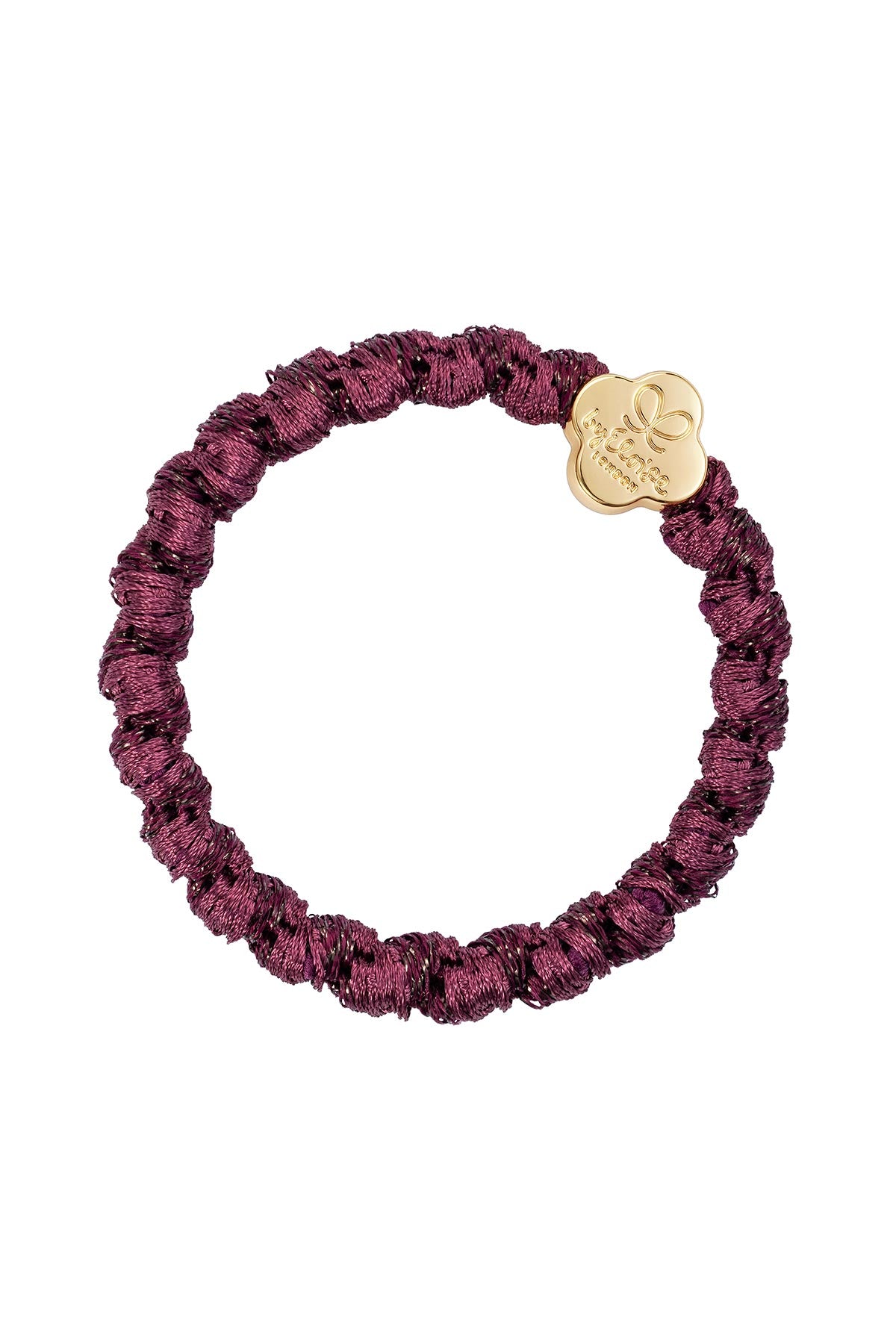 By Eloise Woven Gold Quatrefoil Hairband In Plum