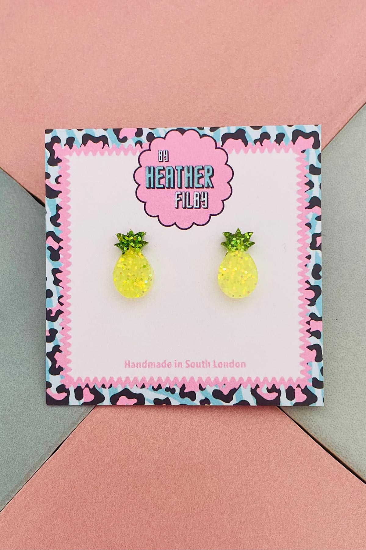 By Heather Filby Yellow Pineapple Glitter Stud Earrings