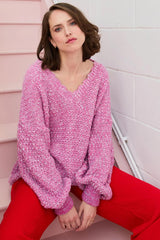 Cara & The Sky Zohar Twist Oversized V Neck Jumper In Pink