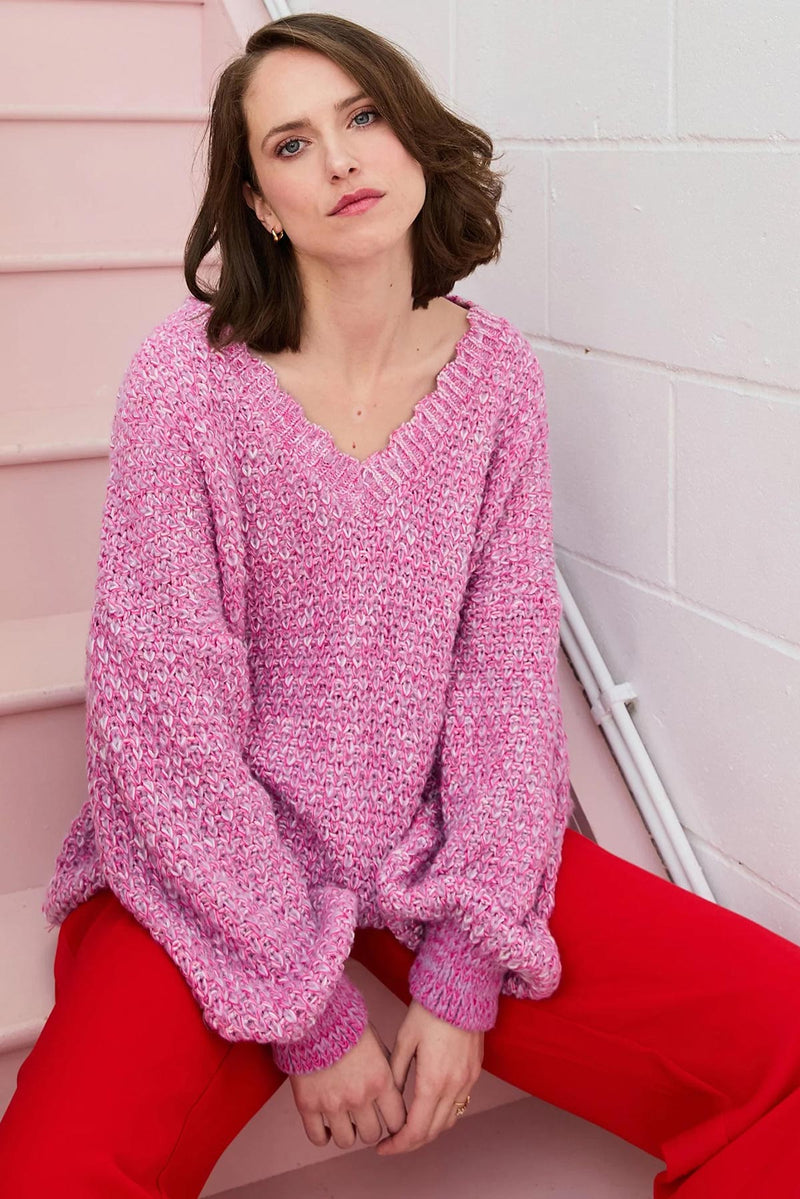 Cara & The Sky Zohar Twist Oversized V Neck Jumper In Pink