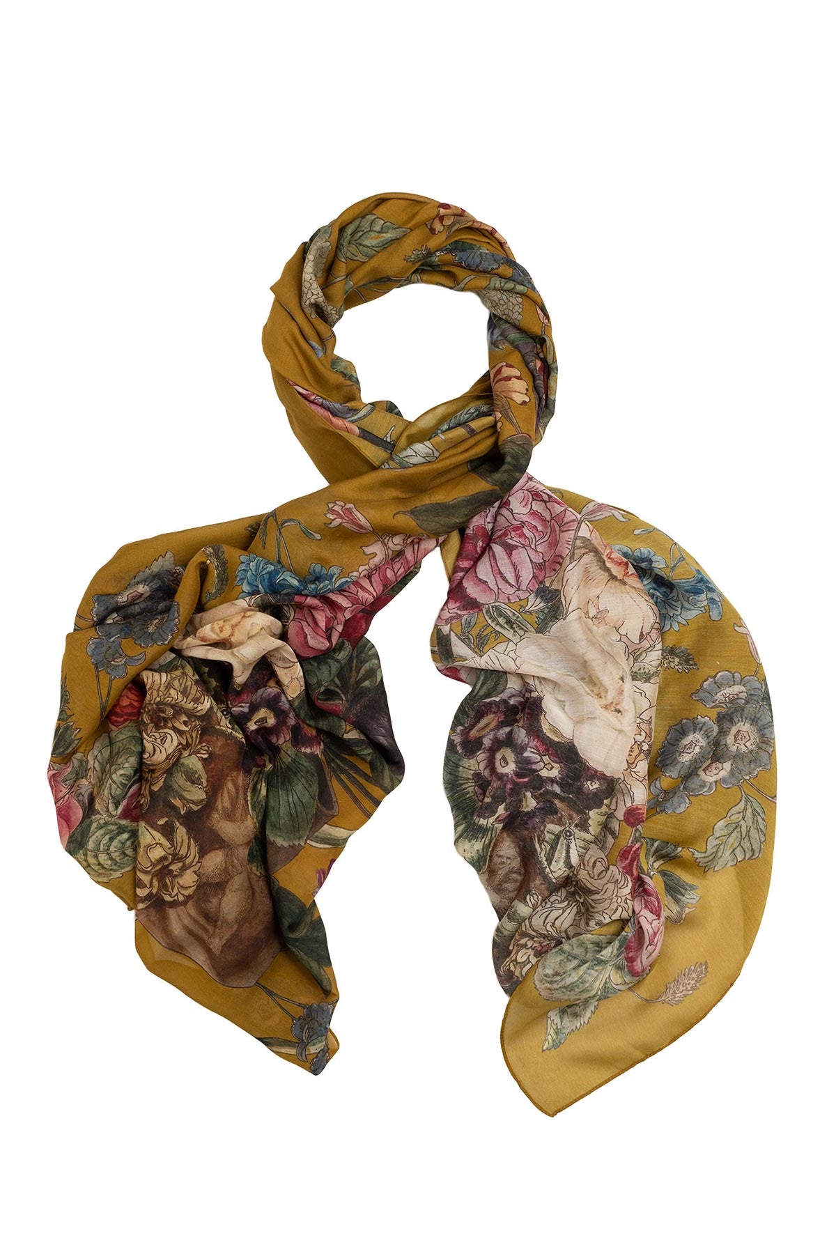 Close-up detail of Botanical print scarf by One Hundred Stars – available at Urban Wild