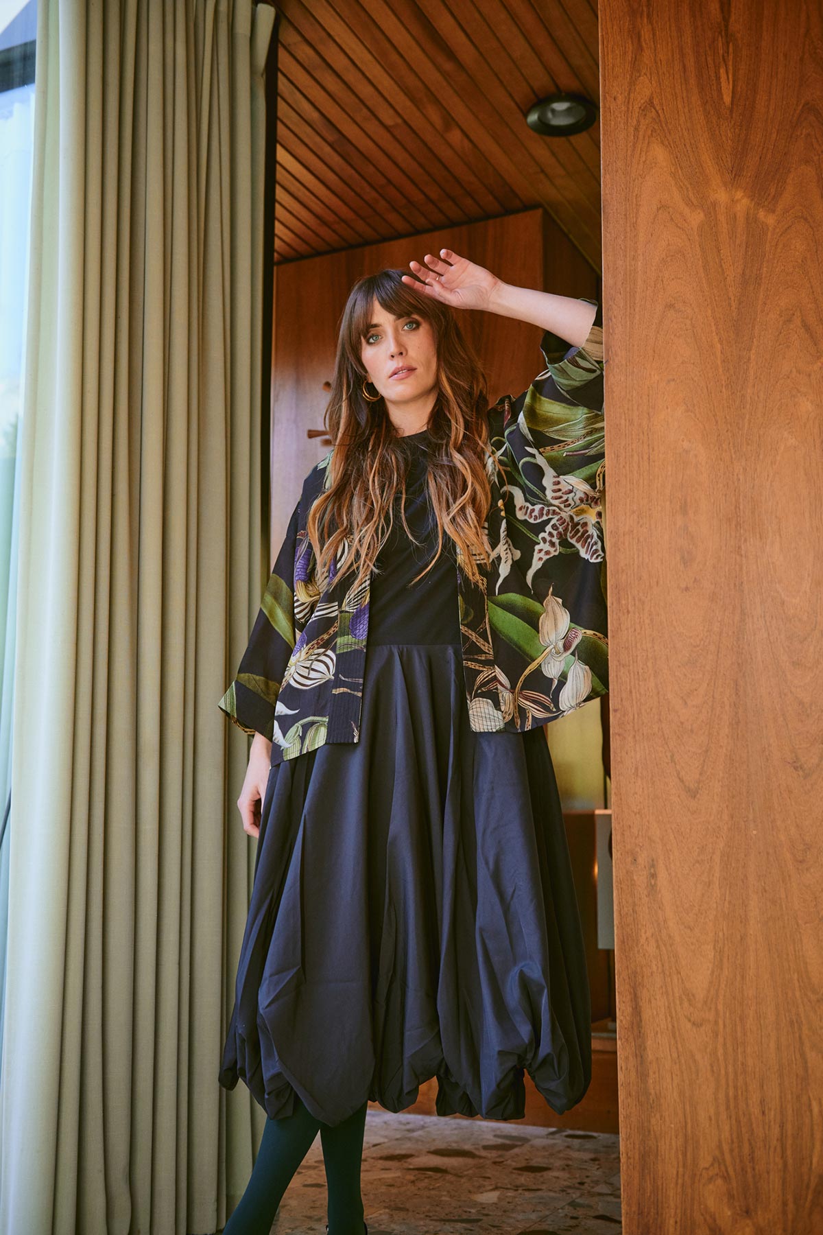 Model wearing orchid black print kimono by One Hundred Stars – available at Urban Wild