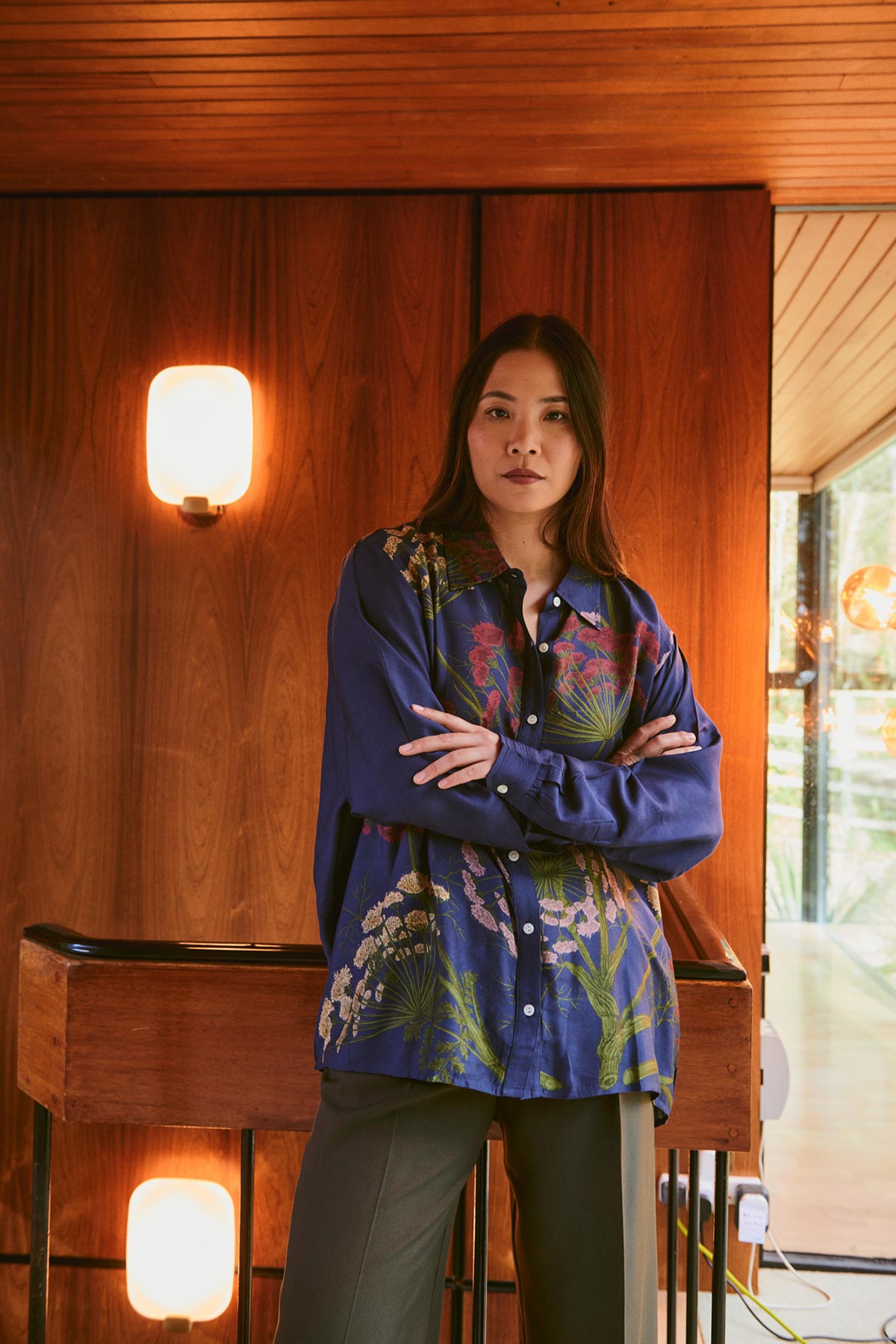 Model wearing parsley seed print oversized shirt by One Hundred Stars – available at Urban Wild