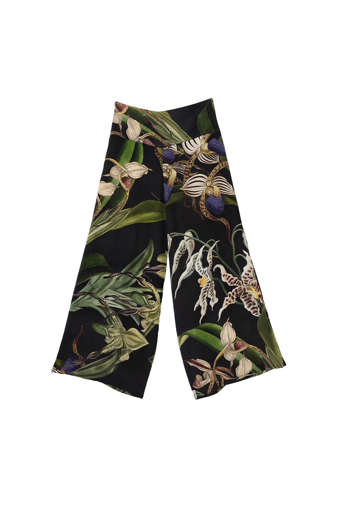 Close-up detail of orchid black print palazzo pants by One Hundred Stars – available at Urban Wild