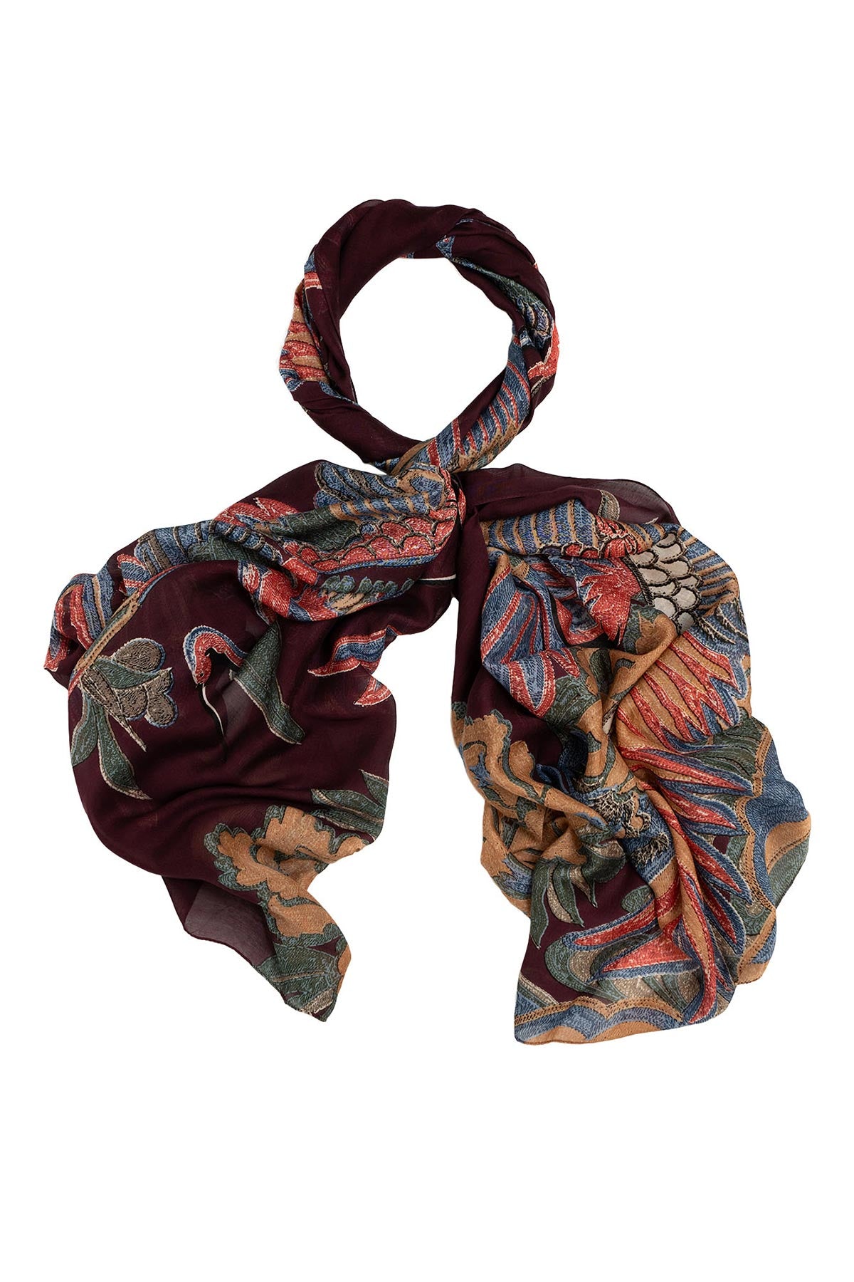 Close-up detail of crane print scarf by One Hundred Stars – available at Urban Wild