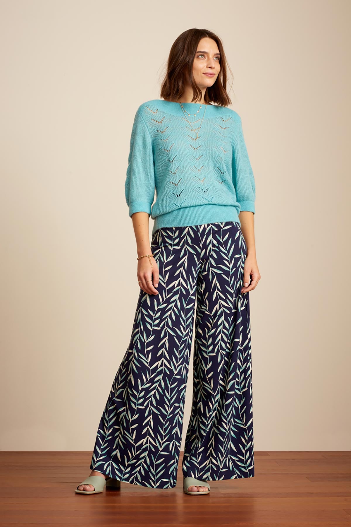 King Louie Flared Legs Palazzo Pants In Blue