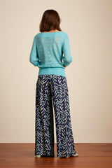 King Louie Flared Legs Palazzo Pants In Blue