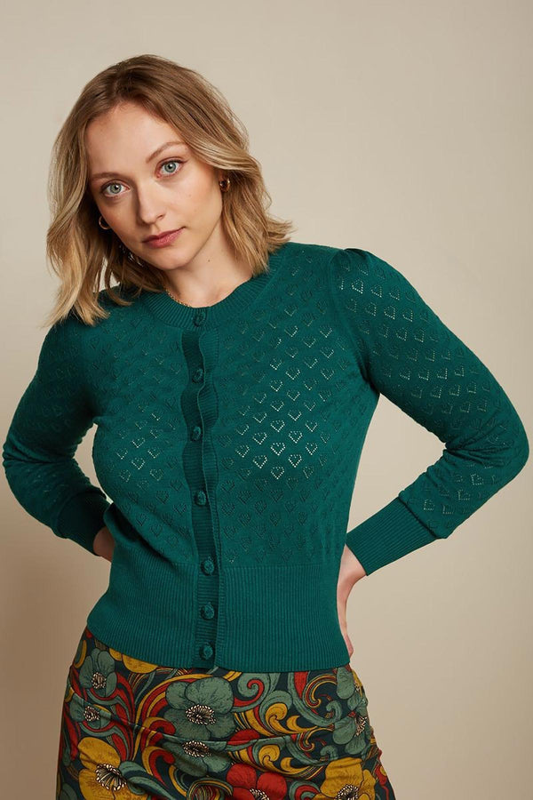 King Louie Cardi Puff Heart Ajour In Dragonfly Green
